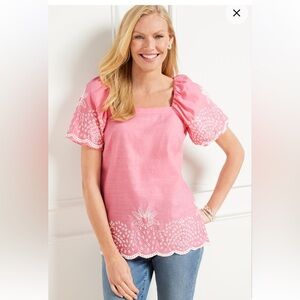 Talbots Pink Blouse with White Embroidery